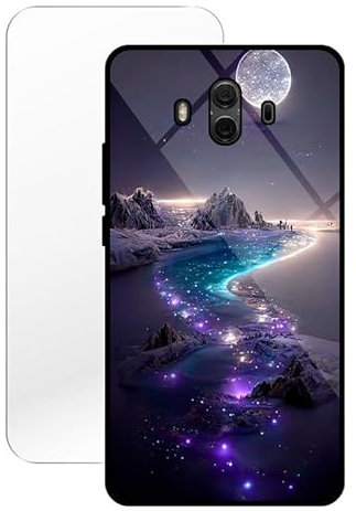 KARTXITAI Funda Compatible con Huawei Mate 10,Carcasa de Vidrio Templado Anti-rasguños Cover Case Gel Flexible Regalo Original+1x Vidrio Cristal Templado-Paisaje Marino
