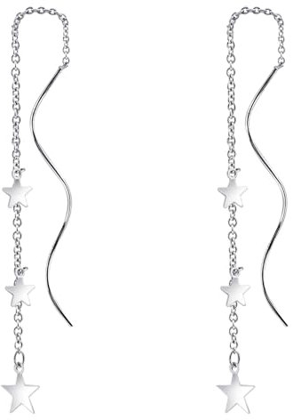 Weviway Silver Star Chain Earrings for Women Long Dangle Drop Earrings Pull Through Threader Earrings Tassel Dangly Earrings for Gift