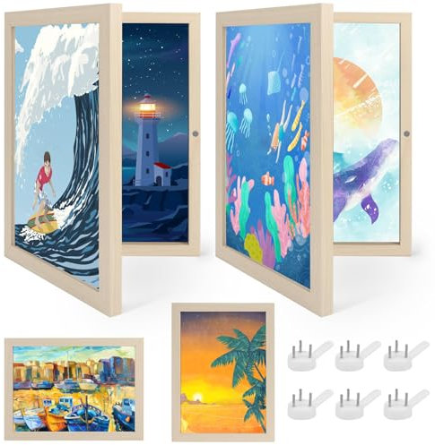 SHTALHST 2 Stück Bilderrahmen für Kinderzeichnungen, A4 Befüllba Kunstfotorahmen für Kinder, Kinder Kunst Bilderrahmen, Frontöffnung Bilderrahmen für Kunstwerke (Holzfarbe)