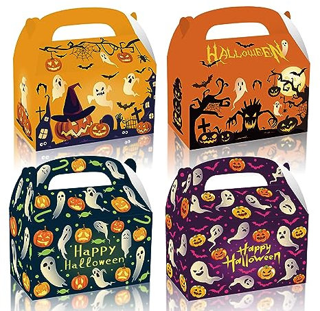 12 Stück Halloween Party Goodies Boxen Dessert Treat Favors Giebel Dekorationen, Kürbis Süßigkeiten Taschen mit Griff, Happy Meal Papierbox für die Aufbewahrung von Süßigkeiten Popcorn, Spielzeug