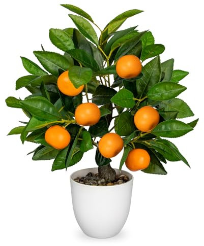 Hollyone Planta artificial de naranja de 40 cm en maceta, plantas artificiales decorativas de imitación, pequeño árbol de naranja sintético para dormitorio, sala de estar, baño, escritorio, mesa