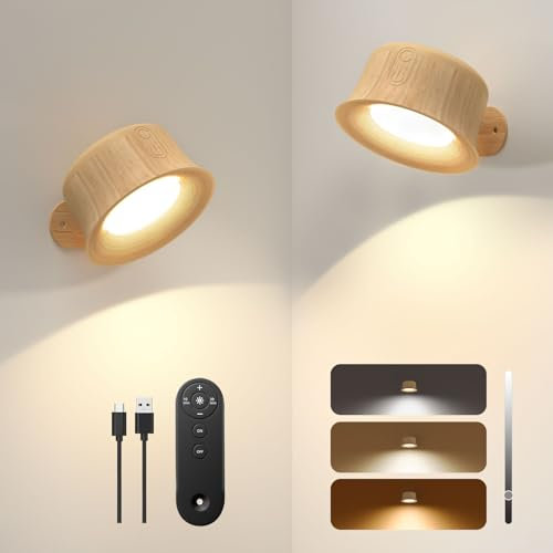 FULEN Applique Murale Interieur, Lampe Murale LED Rechargeable avec Télécommande ou Tactile, 3 Températures de Couleur et Luminosité Réglable, Lampe Murale sans fil pour Chevet de Chambre En Lisant