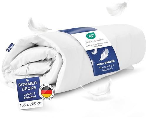 Clemens Daunen Sommerdecke 135x200 leicht - Leichte Bettdecke mit 100% europäischen Landdaunen - kühlende Sommerbettdecke - Daunendecke für den Sommer mit Wärmeregulierung - Öko-Tex Siegel