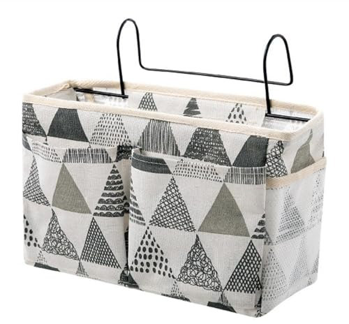HNJKJEU Bett Organizer Bett Tasche mit Darhthaken Hängetasche Hochbett Aufbewahrungstasche für Buch, Magazin, Handy, Kopfhörer Bett Aufbewahrung (Graues Dreieck)
