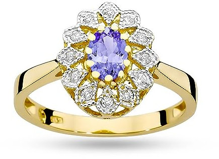 MARKO Damen Goldring mit 0,40 Karat Tansanit und 0,10 Karat Diamanten - Gold Verlobungsring - 14 Karat Gold 585 - Goldring für Frauen (Gelbgold, 56 (17.8))