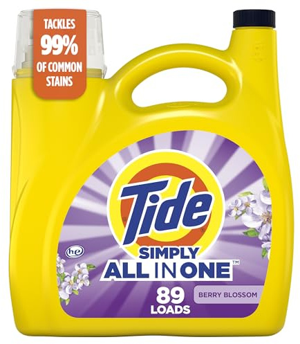Tide Simply All-In-One Liquid Laundry Detergent, Berry Blossom Scent, 89 Loads, 117 fl oz