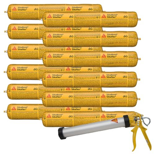 SIKA - Kit parquet : 12 recharges de 600ml Collage parquet par cordon - Prêt à l'emploi + Pistolet d'application