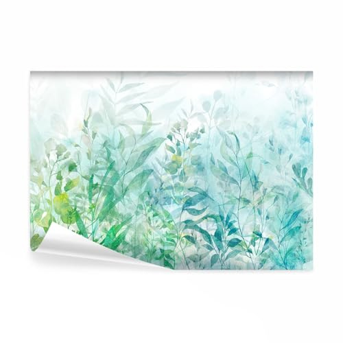 decomonkey Papier Peint Panoramique Nature 450x315 cm Décoration murale | Tapisserie décorative pour chambre salon, En fleurs tendances fleurs plantes nature aquarelles, moderne