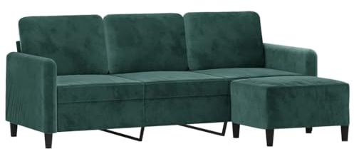 vidaXL Sofa 3 Sitzer, Couch mit Fußhocker, Liegesofa für Wohnzimmer, Polstersofa Sessel Relaxsofa Loungesofa Relaxcouch TV Sofa, Dunkelgrün Samt