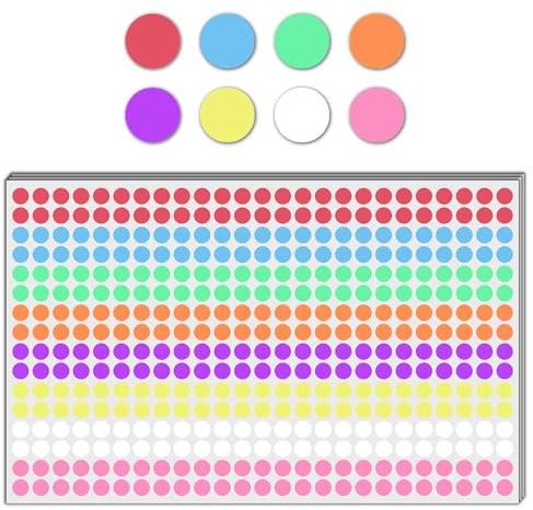 6000 Stück, 8mm Klebepunkte Bunt Runde Punktaufkleber Etiketten Markierungspunkte - 8 Farben