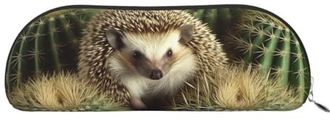Federmäppchen, Igel, Kaktus, Leder, tragbar, Schreibwaren-Organizer, Stiftehalter, Make-up-Tasche mit Reißverschluss, silber, Einheitsgröße, Kosmetiktasche