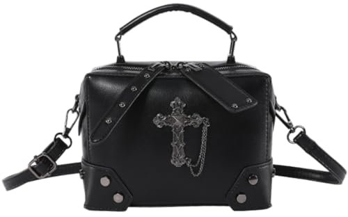 CASNO Taschen für Damen, PU-Leder, kleine Geldbörse, Umhängetasche, Handtasche, Gothic, Punk, Totenkopf, Kette, einzelne Schultertasche mit Tragegriff oben für Damen, kruez