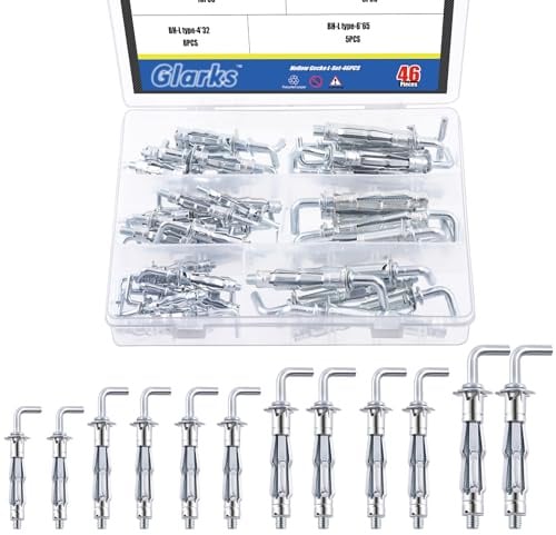 Glarks Set di 46 tasselli a forma di L, 6 misure, dadi di espansione per porte cave in lamiera di metallo e fogli di plastica