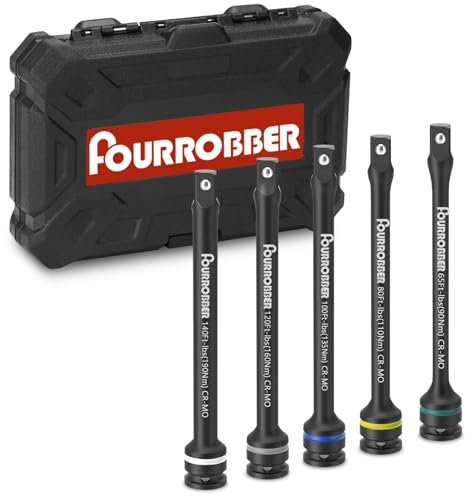 FOURROBBER 1/2 Zoll Drehmomentbegrenzung Verlängerungsstangen-Set, 5-teilig, 90 bis 120 Nm, Universal, passend für Schlagschrauber