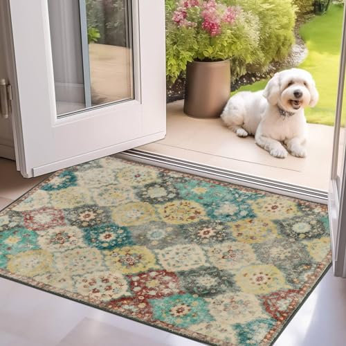 Cekene Trellis Doormats Inside Washable Non-slip 50x80cm Dog Door Mat Indoor Outdoor Dirt Resist Entrance Mat Rug Low Profile Floor Mat for Front Door Kitchen Bathroom