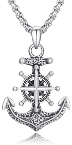 Anker Kette Sterling Silber Kompass Anker Halskette Viking Nautische Talisman Seil Feiner Schmuck für Männer Frauen
