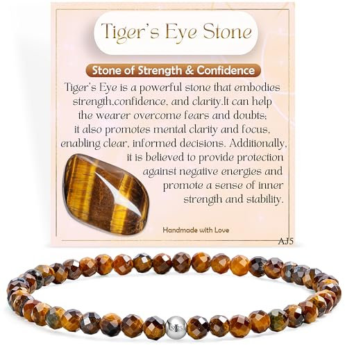 Tigerauge - Stärke & Vertrauen - Edelstein Perlen Armband für Frauen, 4mm Kristall Silber 925 Naturstein Schmuck Elastisch Armbänder Damen, Chakra Spirituelle Charms Armbänder Geschenke