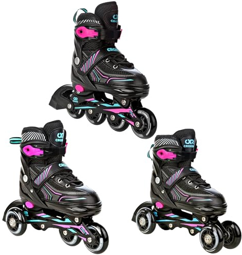 Croxer 3in1 Inline Skates Inliner Triskates Rollschuhe Croxer Optima Black verstellbar (Mint/Pink, 31-34 (18,5cm-20,5cm))