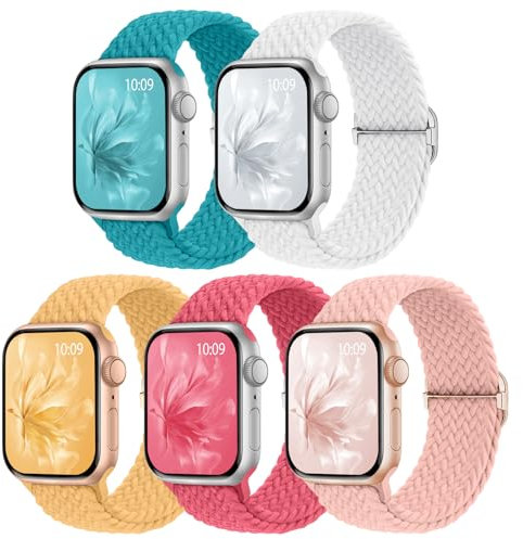 Raradev 5 Pack Braided Band Compatible for Apple Watch Straps Women 40mm 41mm 38mm 42mm 44mm 45mm 46mm 49mm, Breathable Stretchy Elastic Sport Loop for iWatch SE3 Series 11/10/9/8/7/6/5/4/3/2