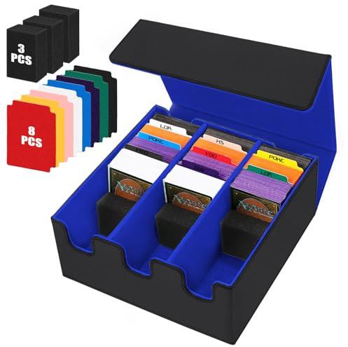 REAQUE Sammelkarten Aufbewahrungsbox für 2100+ Karten, Magnetische sammelkarten box für MTG und Sports Karten, Karten Deck Box für PTCG, TCGs, CCGs, LCGs (Blau)