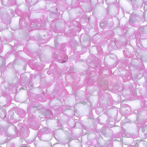 sourcing map Glass Stones, 453g/1 lbs Glass Pebbles Marbles Artificial Beads Gem Stones for Display Vase Filler Terrarium Flowerpot Decoration (5-9 MM, Pink)