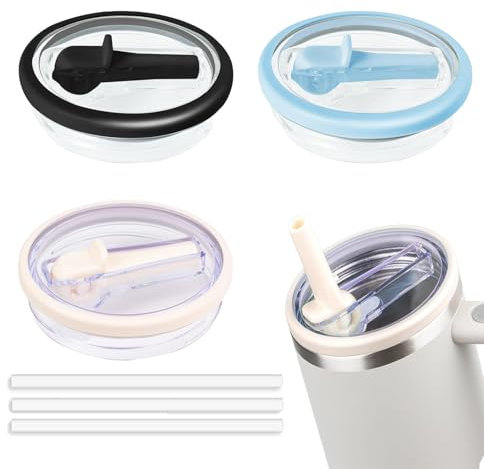 Pddenality in Tatal 6 Pcs,3 Straws and 3Cup Lid with Straw,Cup Lid with Straw Replacement,for Glass Cup Water Cup Etc