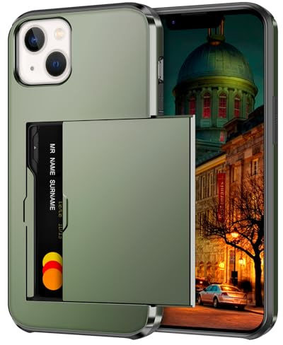 Coolden for iPhone 14 Case with Card Holder Wallet Cover Shockproof Heavy Duty Protective Hard PC Back Soft TPU Bumper Card Holder Wallet Cases Cover for iPhone 14 Phone Case (Army Green)