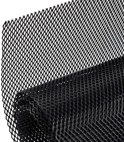 Griglia a rete per auto, multifunzione, in lamiera di metallo anticorrosiva con fori rombi, inserti per griglia per paraurti, cofano, aperture per veicoli, rete nera