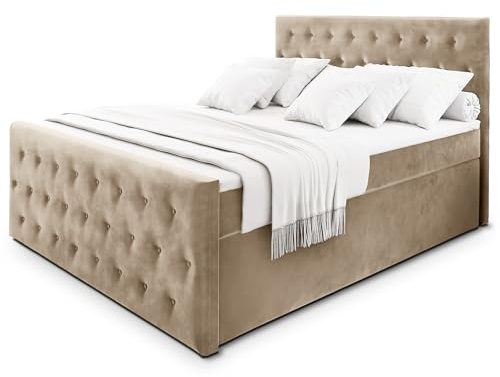 Masseno Boxspringbett FONDI 180x200 cm Komplett-Set mit Matratze und Topper, Polsterbett mit Zwei Bettkästen -Beige, Casablanca 04