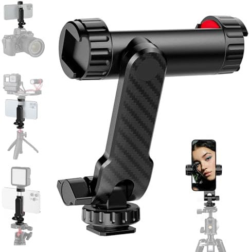 YZNT Phone Tripod Mount, Universal Smartphone Holder with 2 Cold Shoe Mount Adapter and 1/4 Standard Screw Thread, 360°Rotation & 180°Tilt Phone Clamp Compatible with iPhone & Android for Photography