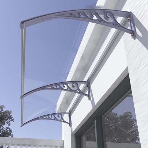 Terrassenüberdachung mit Halterung aus Aluminium für Haustür außen aus Polycarbonat für Sonnenklappen, Regenschutz und Schnee, Weiß, 120 x 150 cm