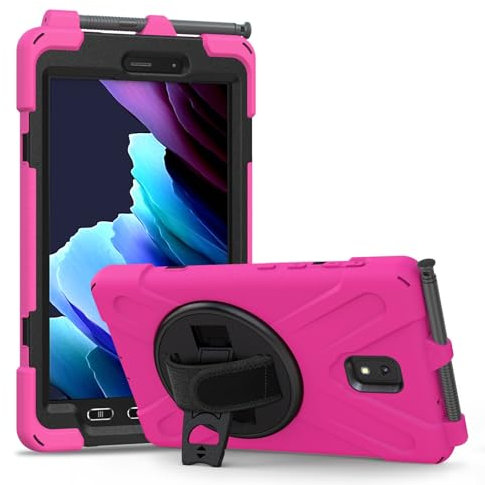 Funda protectora para tableta Compatible con Samsung Galaxy Tab Active 3 T570/T575, funda resistente a prueba de golpes y caídas con correa for el hombro, funda protectora de silicona for niños.(Rose