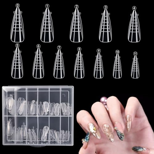 Poraceous 120 Stück Dual Nail Forms Set, 12 Größe Mandel Nagelverlängerung | Verlängerung Nagel Gel Formen Nagelform Set, Mould mit Skalenlinien, Pointed Nägel Extender für Polygel Extension Nagelkunst