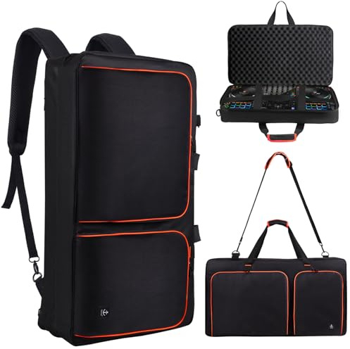 Timoxi DJ-Controller-Tasche für DDJ-FLX10/1000/REV7/REV5/800/FLX6 AlphaTheta DDJ-GRV6 mit dicker EVA-Polsterung, verstellbarem Schultergurt, passend für Laptops bis zu 15,6 Zoll – perfekt für DJ- und