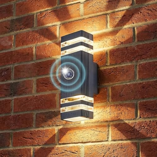 LASIDE Wandlampe Wandleuchte Aussen mit Dämmerungsschalter Aussenlampe Wand | IP65 Anthrazit Aluminium Außenlampe Außenleuchte Wand Up Down, GU10 Aussenleuchte Aussenbeleuchtung Hauswand Außenwandleuchte