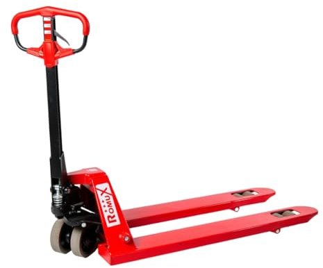 Transpaleta Manual ROMUX Industrial 3000 Kg / 3 Toneladas - Agarre Ergonómico - Ruedas de Poliuretano (PU) Silenciosas - Horquilla 550x1150 mm - Ideal para Almacén, Logística y Carga Pesada (Rojo)