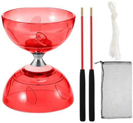 RNPKZ Diabolo Freiläufer mit kugellager Dreifache Lagerung Set, Diabolo mit Kugellager, Diabolos Leuchtend im Dunkeln mit Stange, Netzbeutel, Ersatzseil 10m, Geschenk für Anfänger und Profis (Rot)