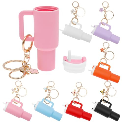 Anihet 8 Pcs Mini Tumbler Keychain for Stanleycup, Cute Mini Cup Keychain Lipstick Balm Holder, Charms for Women, Girls, Backpack Bag, Handbag