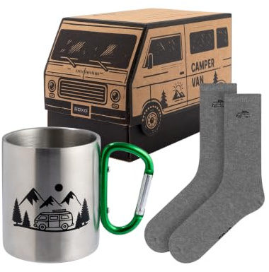 soxo Cadeau Pour Camping Cariste - Chaussettes Homme & Tasse Original 40-45 | socks hautes en coton, accessoires utiles de vaisselle