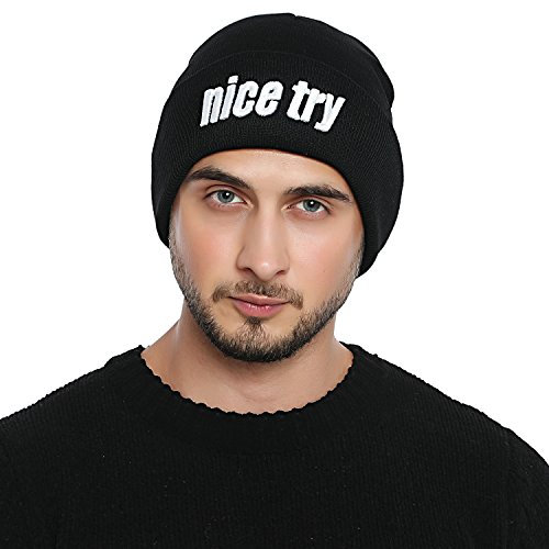 DonDon Mütze Herren Beanie Statement Wintermütze Nice Try