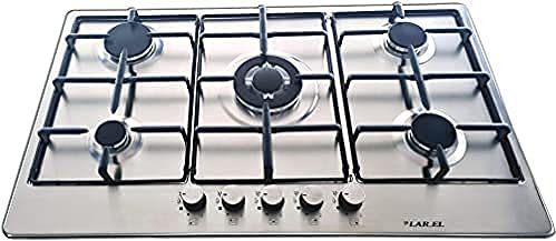 Piano cottura LAREL 5 fuochi 90cm gpl o metano incasso INOX valvolato acc. elett