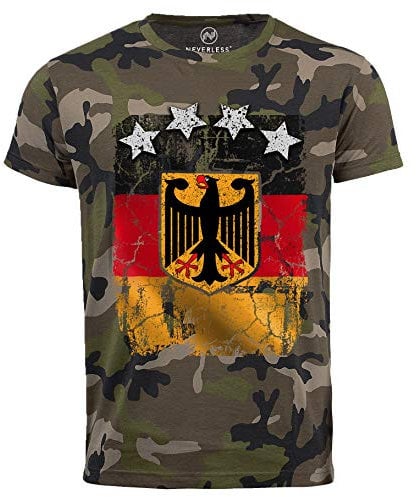 Neverless Cool Men's Camo Shirt World Cup Germany Football Design Stars T-Shirt - Brown - Medium