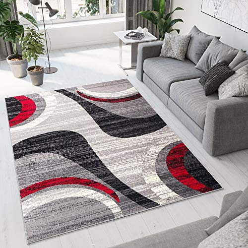 TAPISO Dream Teppich Wohnzimmer Kurzflor Grau Creme Modern Streifen Wellen Meliert Verwischt Schlafzimmer Esszimmer ÖKOTEX 220 x 300 cm