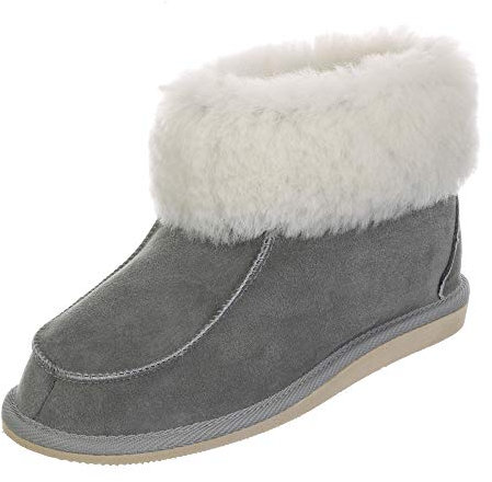 Hollert Damen & Herren Lammfell Hausschuhe ZUGSPITZE GRAU 100% Merino Schaffell für Wohlgefühl - warm, atmungsaktiv Schuhgröße EUR 39