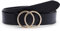 SUOSDEY Stilvolle Gold Doppel Ring Schnalle Gürtel für Frauen Ledergürtel für Jeans Kleid Hosen Gürtel Breite 3,3 cm, Schwarz, Gürtellänge:120cm
