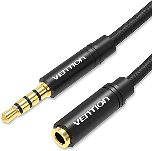 VENTION Cable Audio Alargador Jack 3.5mm Macho a Hembra Extensión 5m, Nylon Trenzado, Conector Chapado en oro de 24 Quilates, para Auriculares,Televisión, Portátil, PS4, Xbox