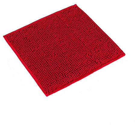 PANA® Chenille Badematte (45x45cm) • WC-Vorleger, Duschmatte, Badvorleger • Mikrofaser Badematte • rutschfest & Waschbar • Badteppich • WC-Vorleger ohne Ausschnitt • Farbe: Rot