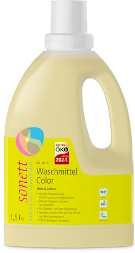 Sonett Waschmittel Color Mint & Lemon 20-60°C, Flüssigkeit, 3 l, Bio-Zertifizierung, Minze, Natürlich, für Maschinen- und Handwäsche
