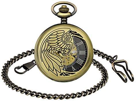Unendlich U Herren Unisex Luxus Adler/Phönixe Retro Handaufzug Mechanische Taschenuhr Skelett Kettenuhr Pullover Halskette Geschenk für Weihnachten Vatertag