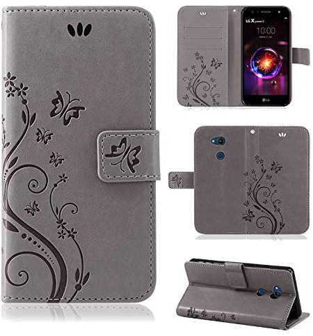 betterfon | LG X Power 3 Hülle Flower Case Handytasche Schutzhülle Blumen Klapptasche Handyhülle Handy Schale für LG X Power 3 Grau